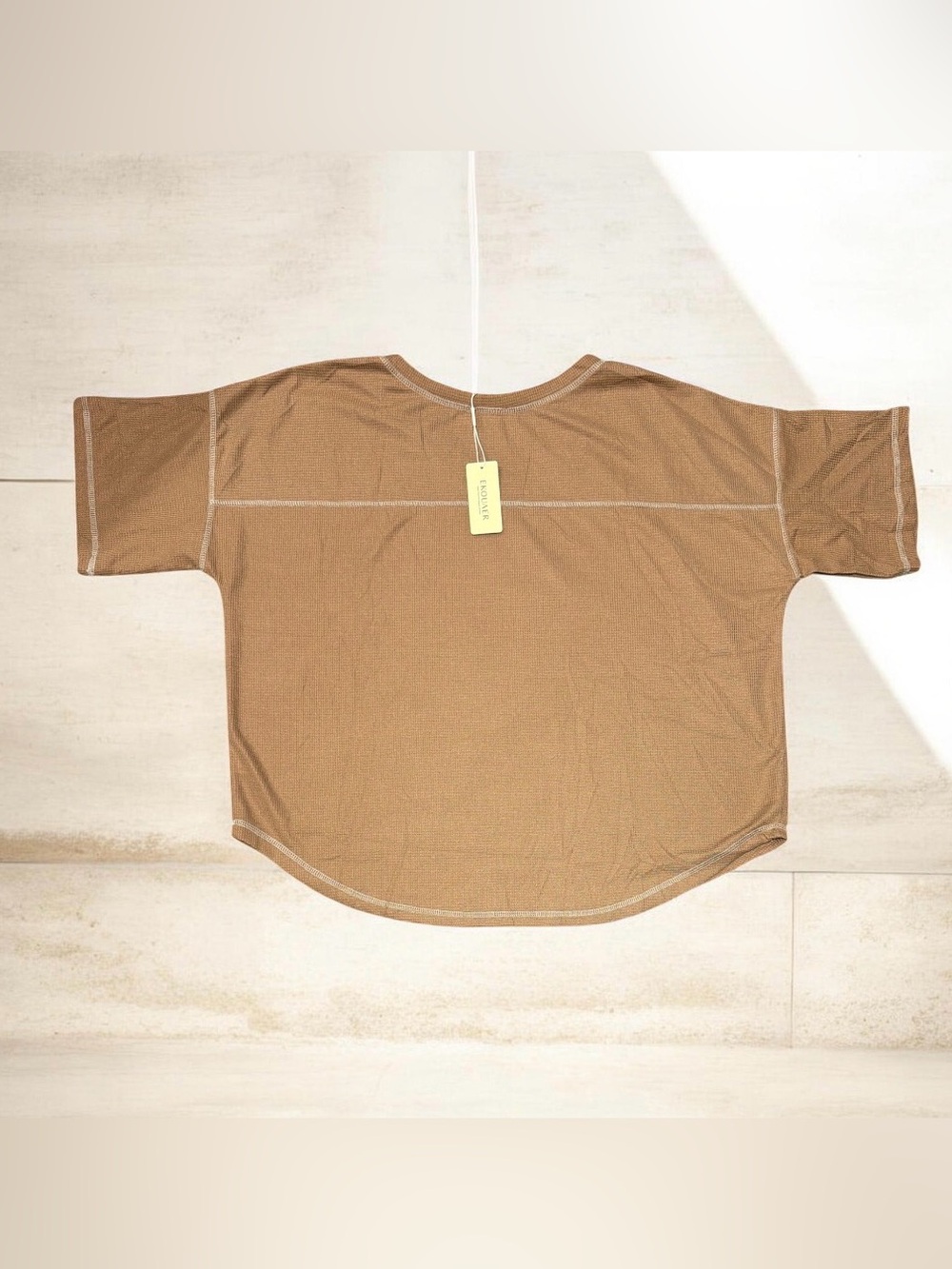 Ekouaer Waffle Knit Lounge Set 2 Piece Oversized V-Neck Top & Shorts Brown NWT - Picture 4 of 7